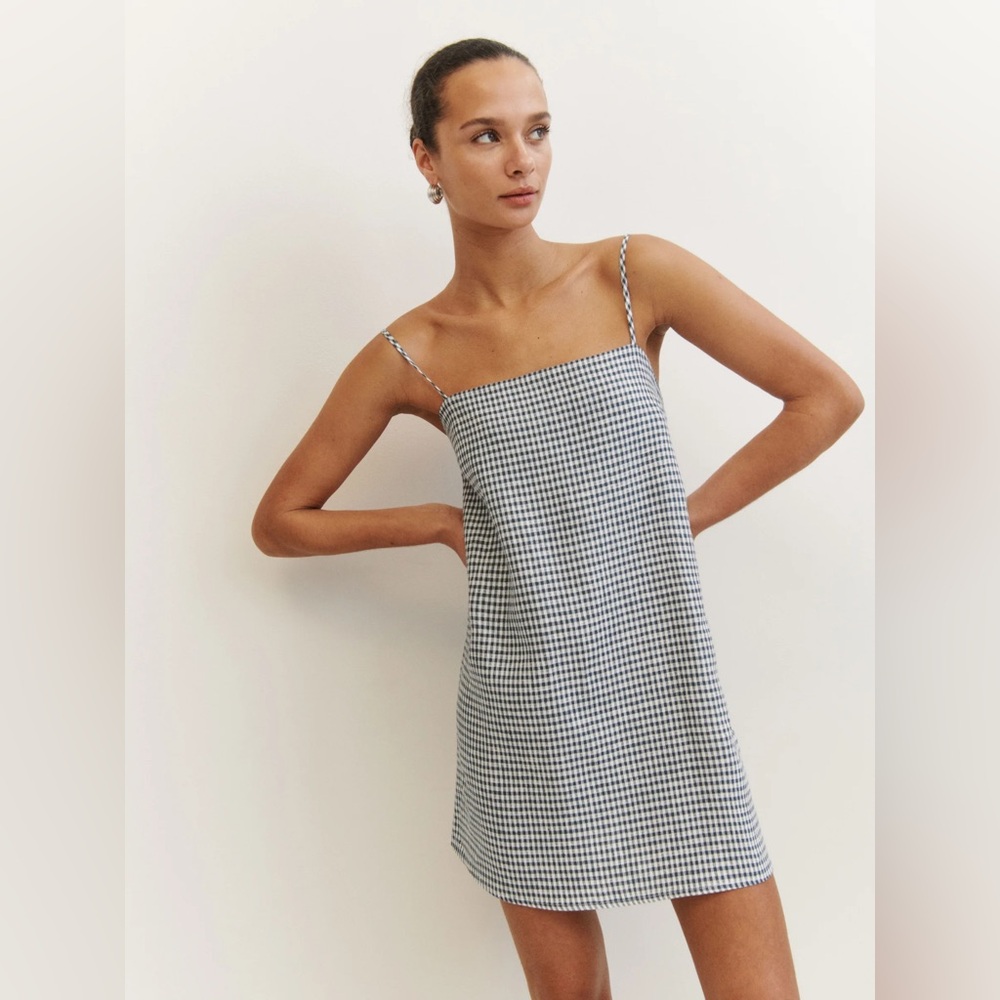 Reformation Aubree Linen Dress in Gingham Check